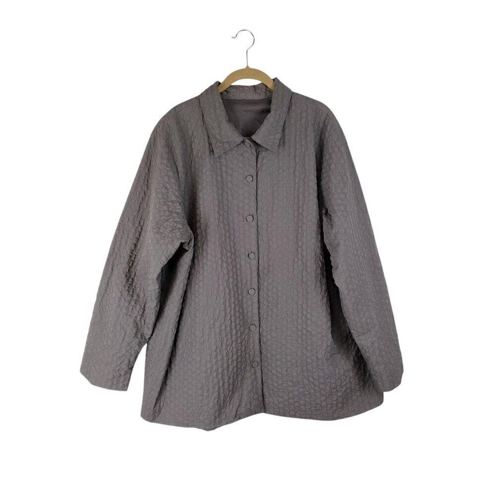 Eileen Fisher Circle Quilted Button Up Jacket Gray Est Womens Size Large